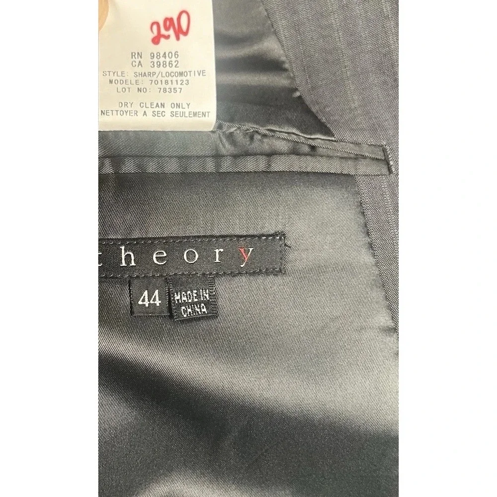 Theory Blazer Jacket Wool Polyseter Lycra Mens‎ Grayish Blue Long Sleeve Size 44